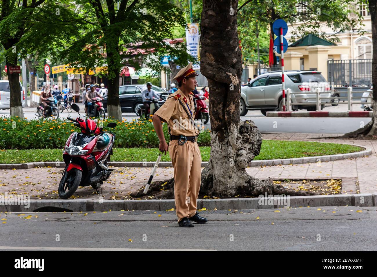 A Vietnamese traffic policeman on the street of Hanoi Stock Photo