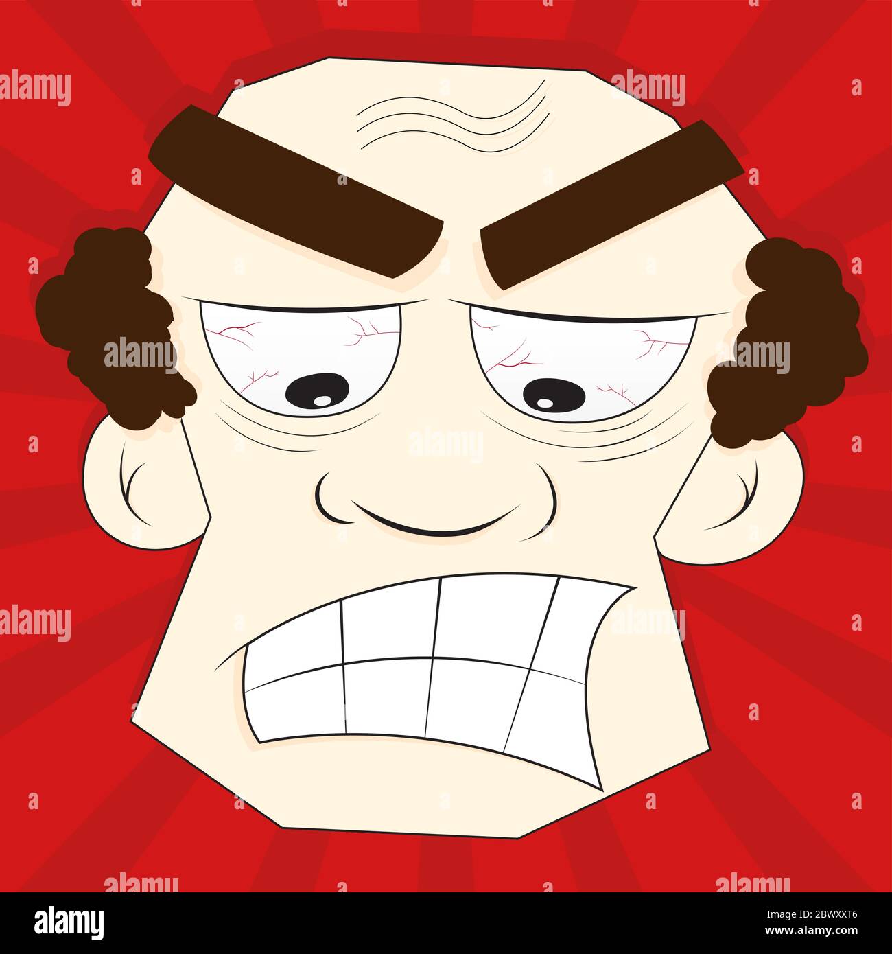 Face of an angry and irritated cartoon man. Stock Vector
