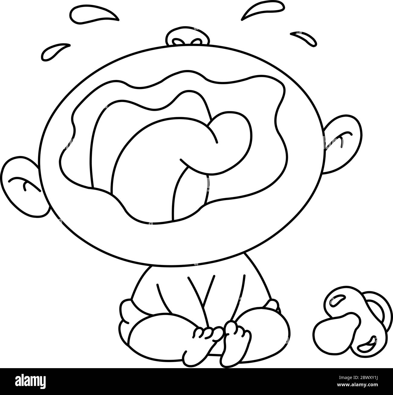 Outlined crying baby. Vector illustration coloring page. Stock Vector