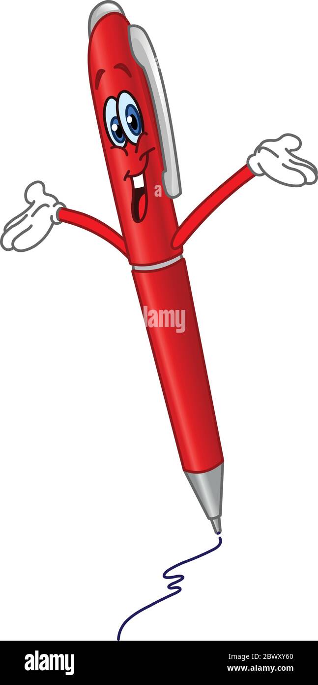 Cartoon pen raising his hands Stock Vector