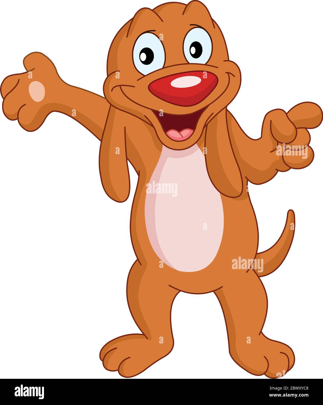 Cheerful dog pointing and presenting with his hands Stock Vector