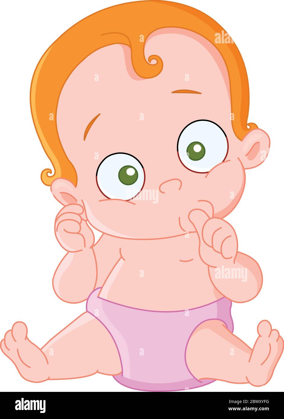 Cute Baby girl with red hair sucking her thumb Stock Vector