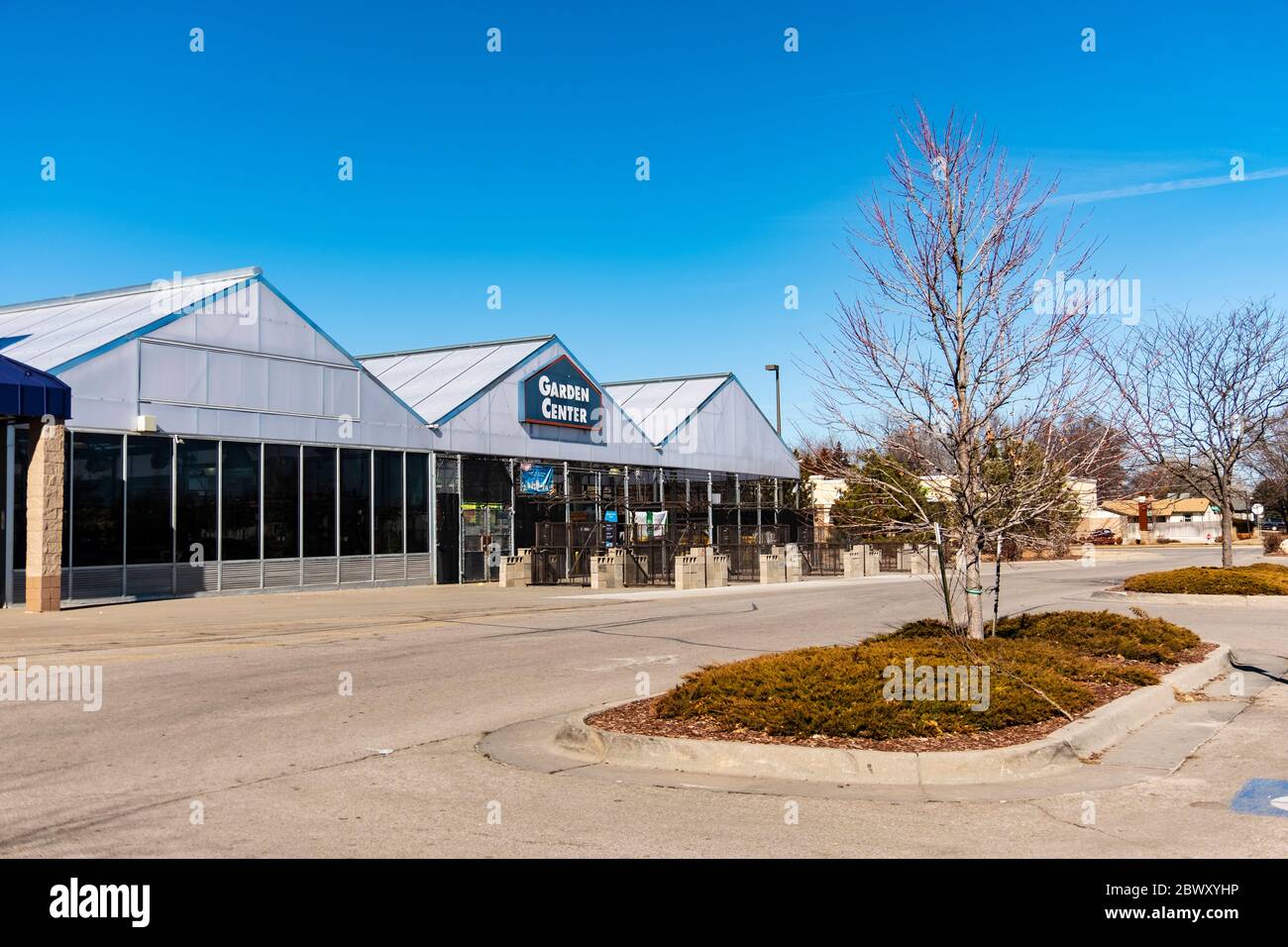 The garden section of a Lowe's Home Improvement store during winter when inactive and deserted. Wichita, Kansas, USA. Stock Photo