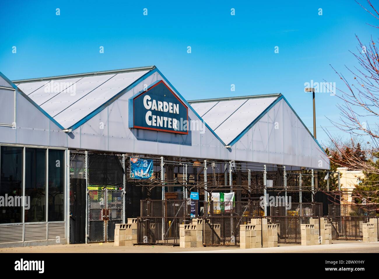 The garden center of  Lowe's Home Improvement store during winter when inactive and deserted. Wichita, Kansas, USA. Stock Photo