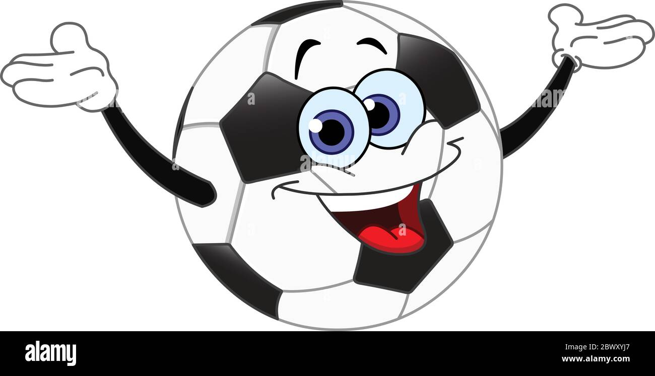 Cartoon soccer ball raising his hands Stock Vector