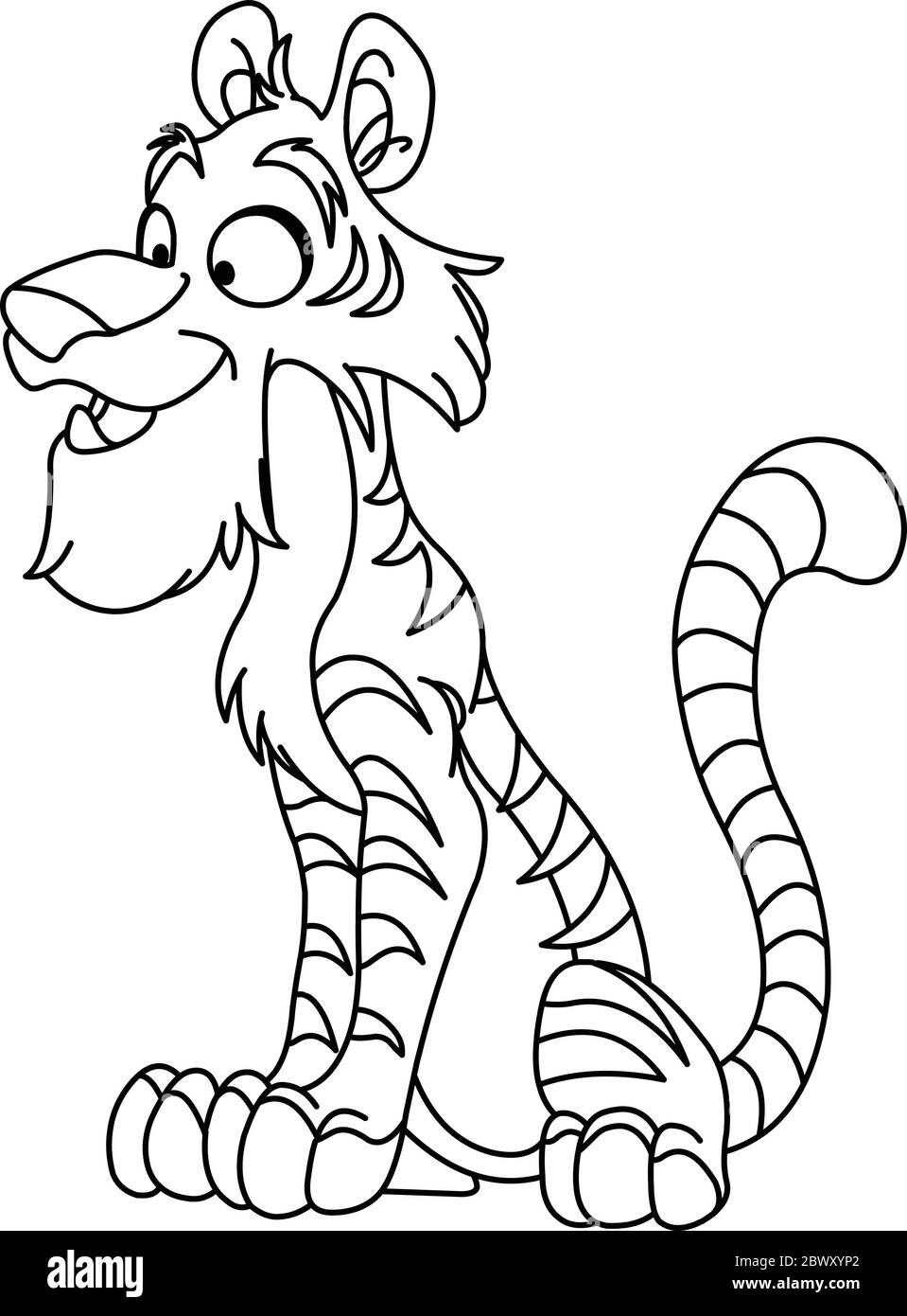 Outlined young tiger. Vector line art illustration coloring page. Stock Vector