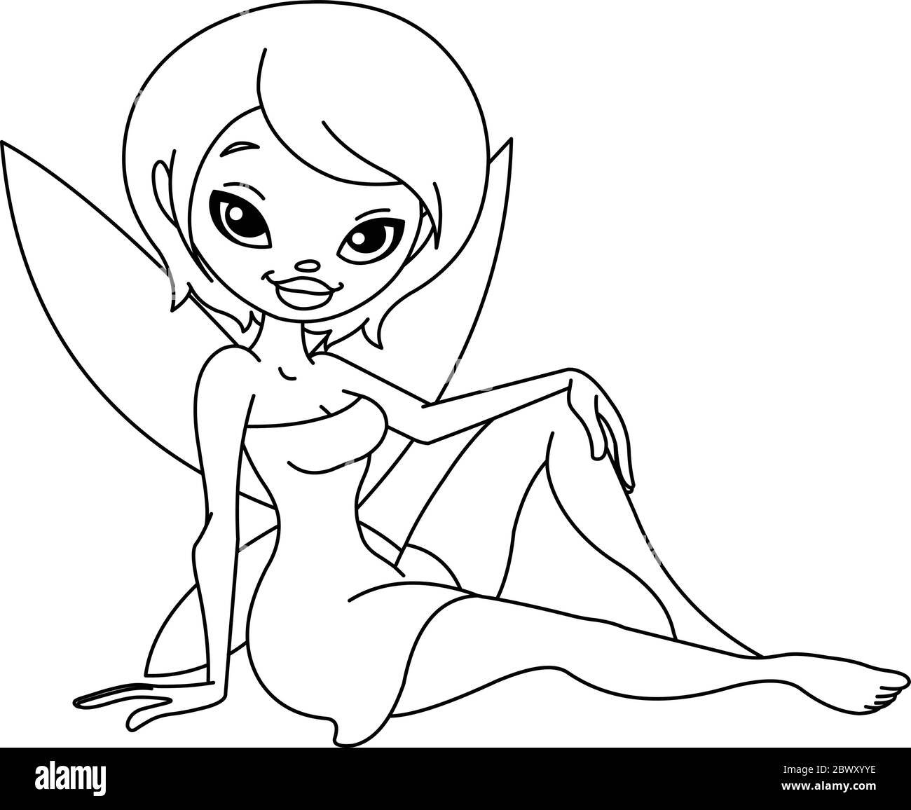 Outlined cute fairy. Vector line art illustration coloring page. Stock Vector