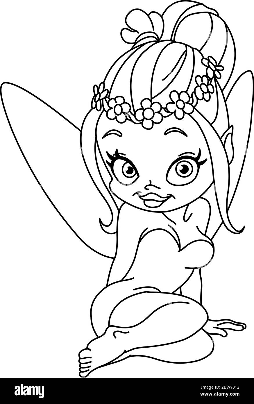 Outlined fairy with floral head wreath Stock Vector