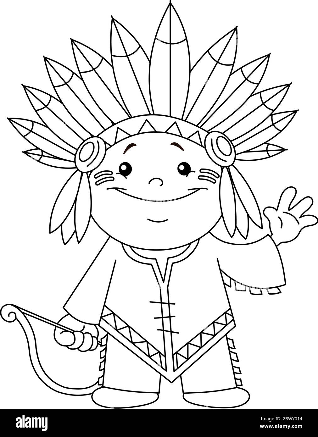 Outlined Indian kid. Coloring page. Stock Vector