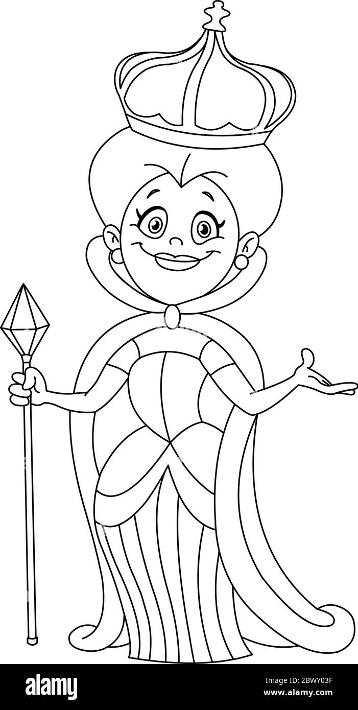 Outlined queen. Vector illustration coloring page. Stock Vector
