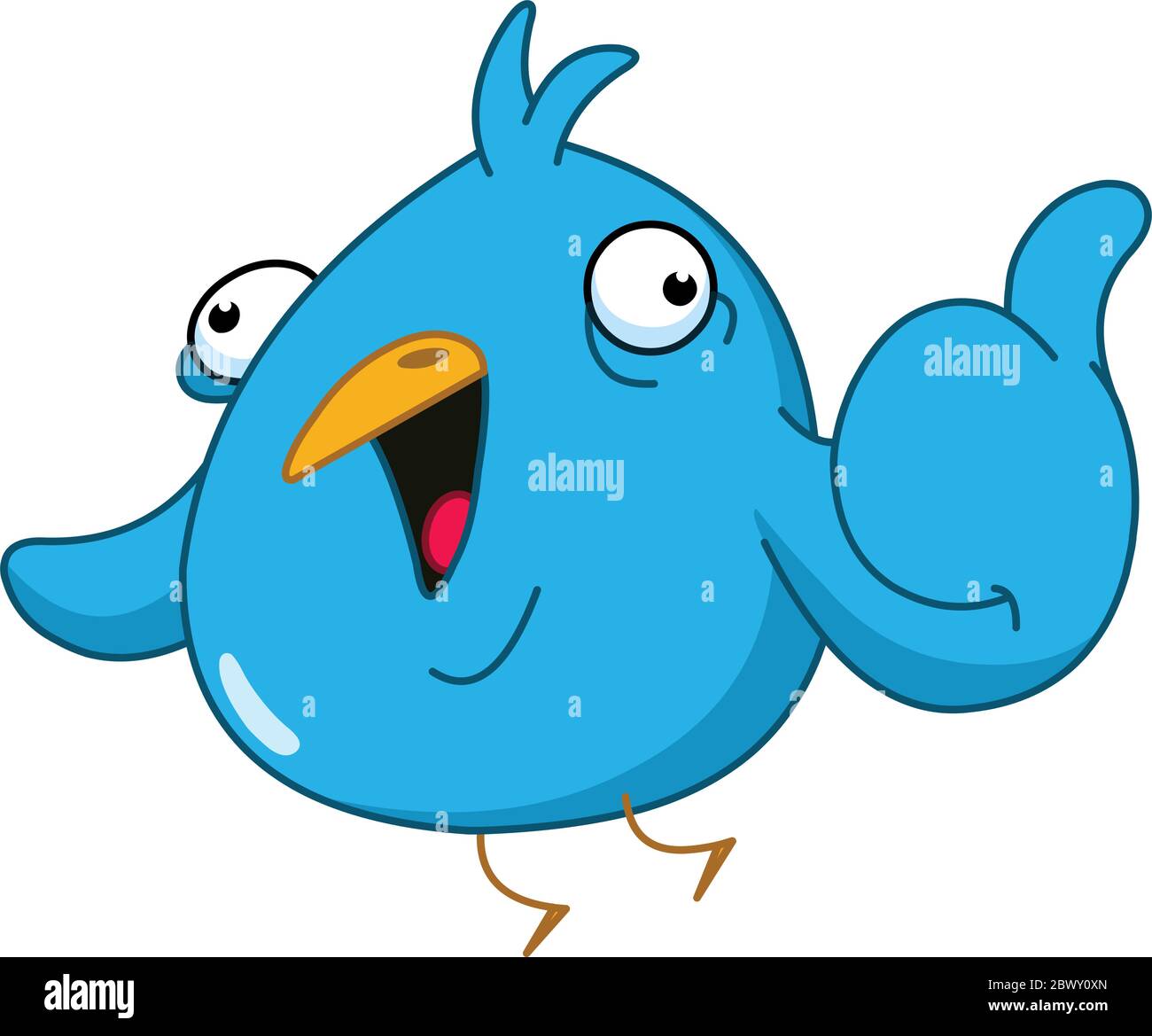 Funny blue bird showing thumb up Stock Vector
