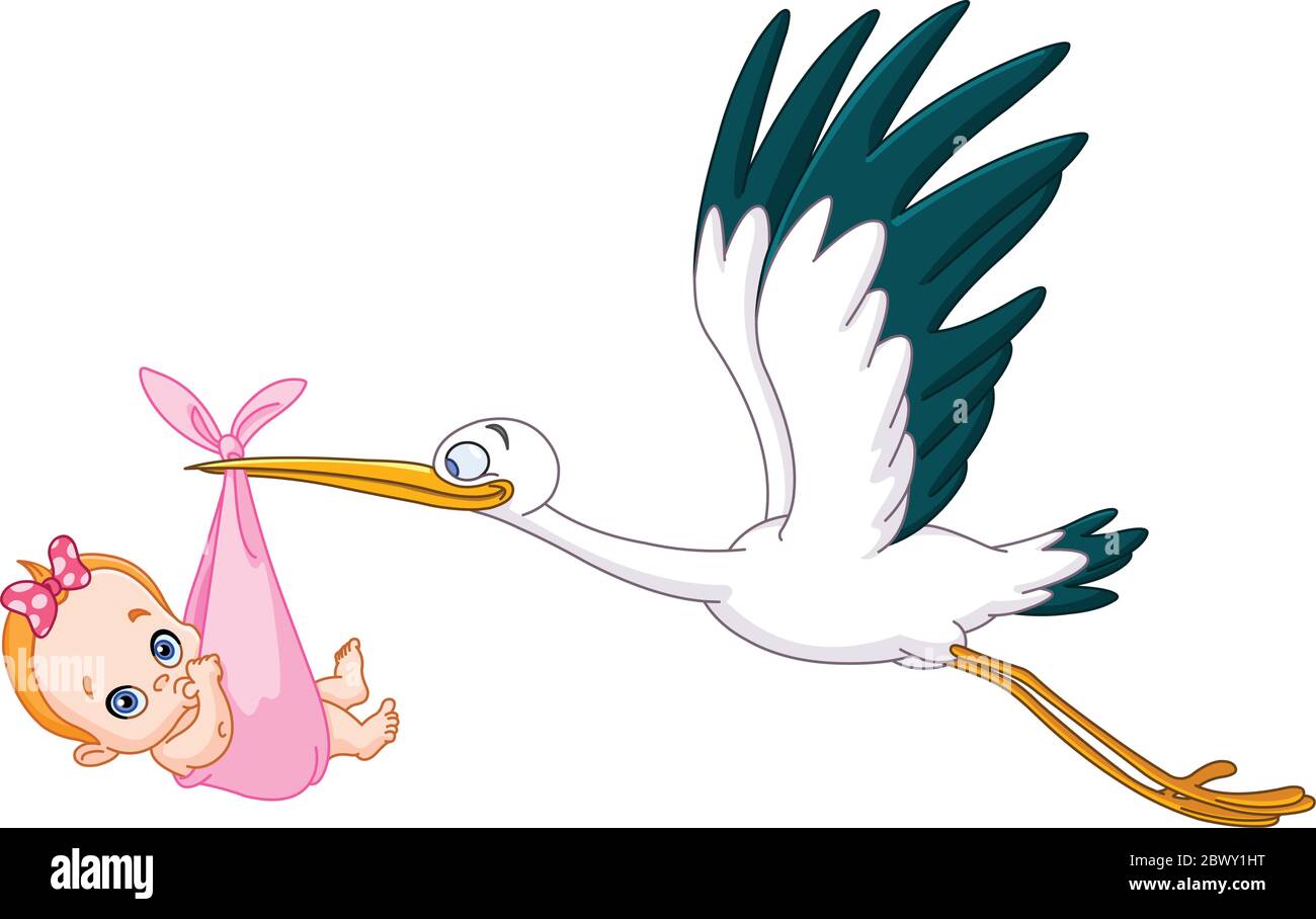 Stork carrying a baby girl Stock Vector Image & Art - Alamy