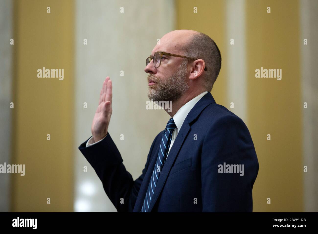 Director, Office of Management and Budget (OMB) Russell Vought is sworn in  before the United States Senate Committee on the Budget on Capitol Hill in  Washington, DC, U.S., on Wednesday, June 3,