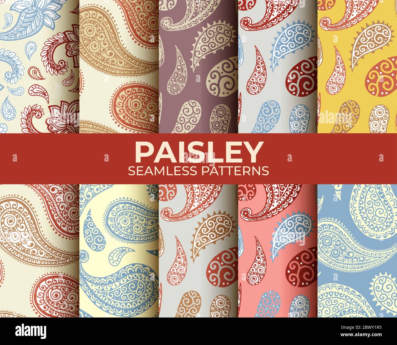 Paisley Patterns Set Seamless Colorful Floral Ornament Vector