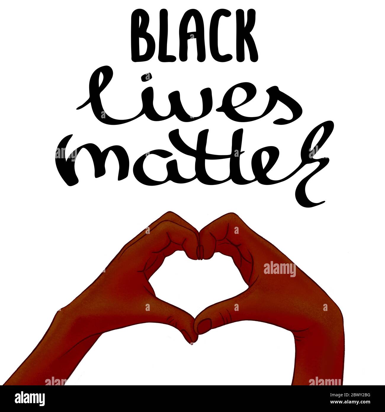 Black Lives Matter. Drawn woman's dark-skinned hands making a heart shape . Protest Banner about Human Right of Black People in U.S. America. Icon Pos Stock Photo