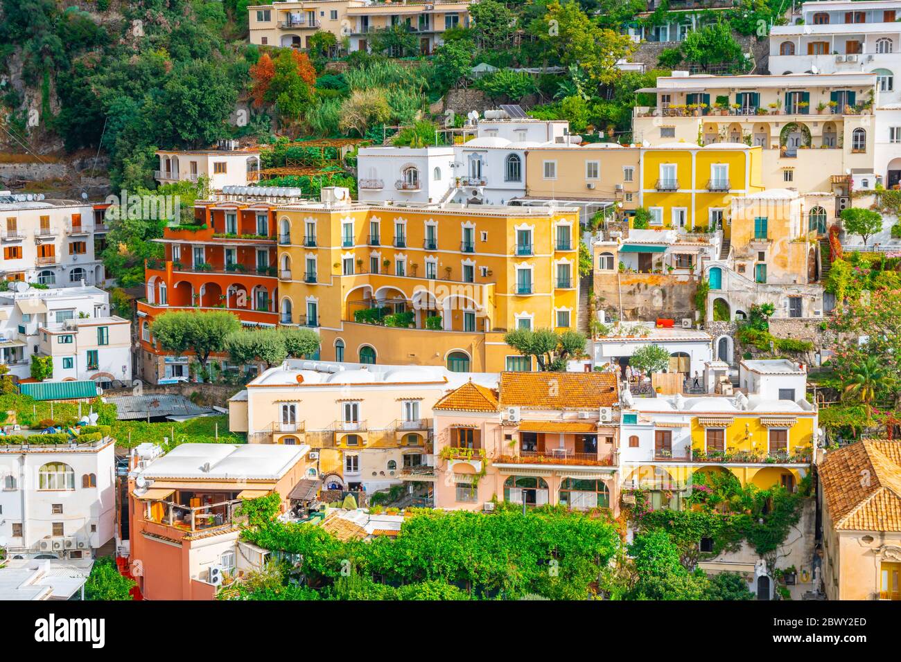 Beautiful colorful houses on a mountain in Positano, a town on Amalfi ...