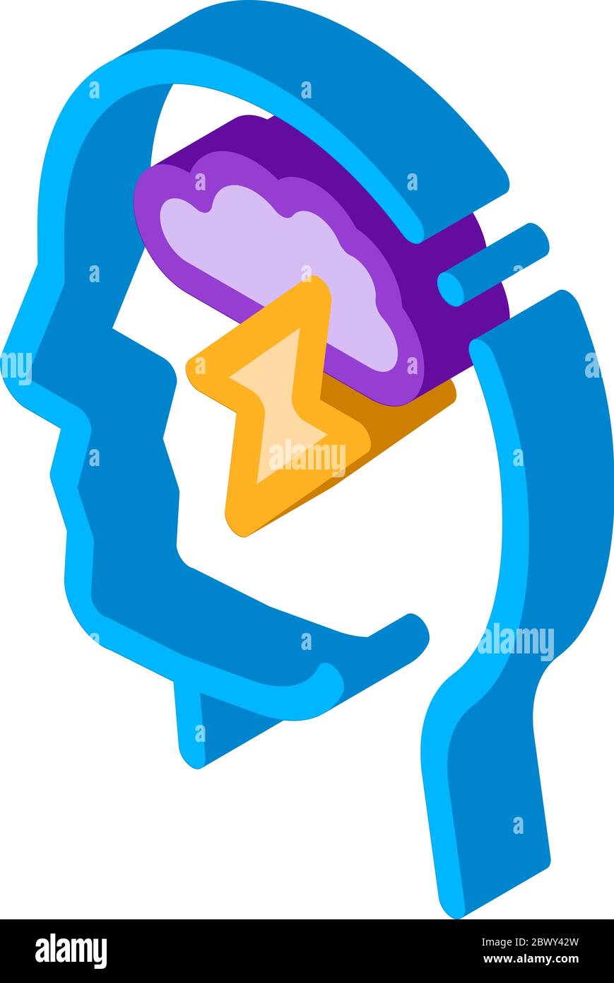 Raining Lightning Cloud In Silhouette Mind Vector Stock Vector