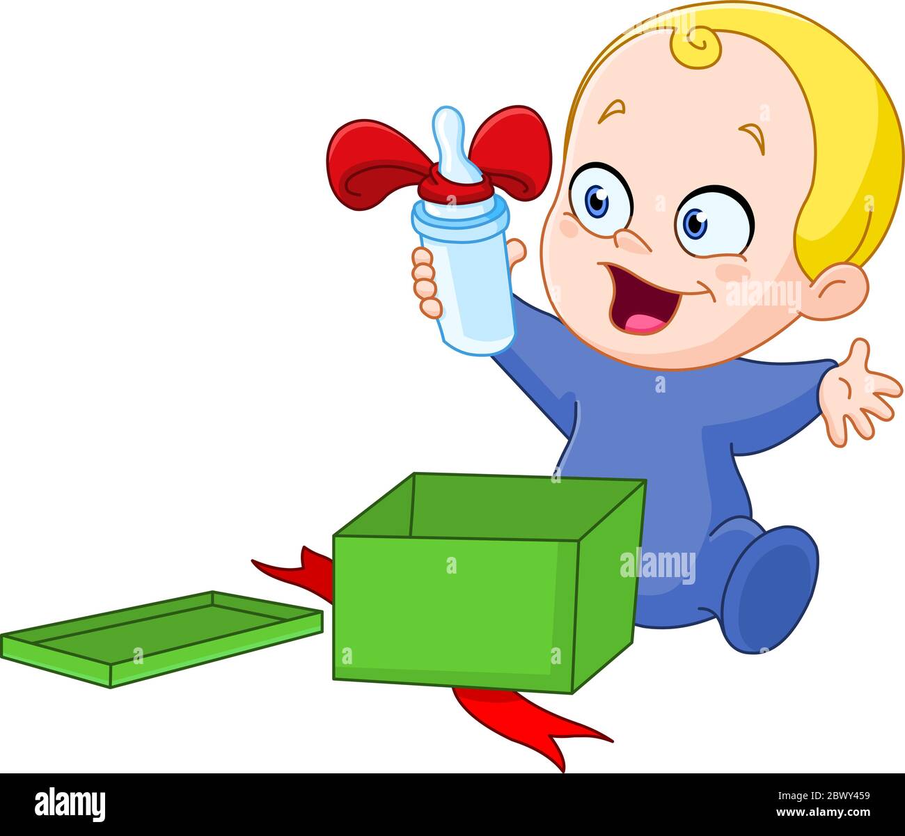 Happy baby holding a bottle he got for Christmas Stock Vector