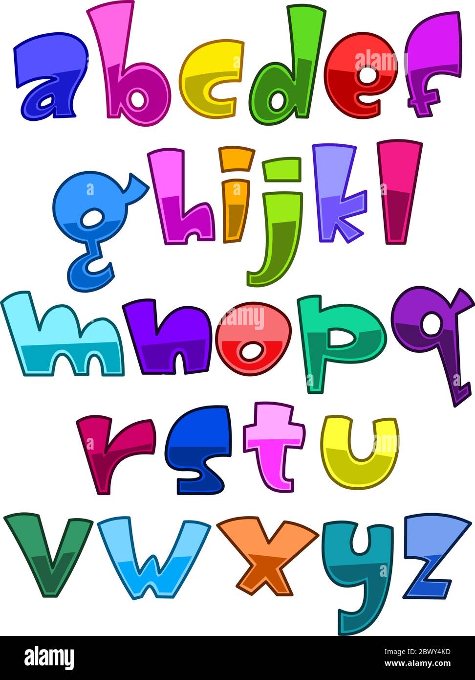 Bright cartoon lower case alphabet set Stock Vector