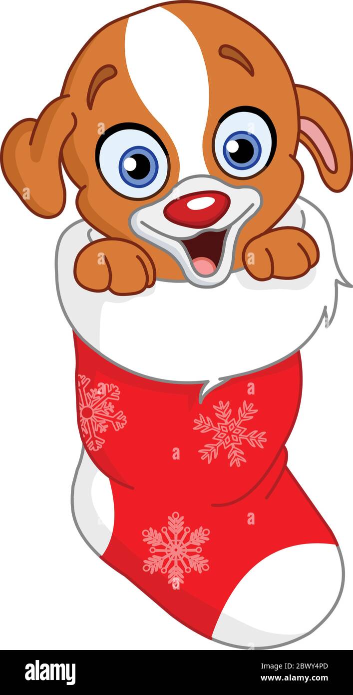 Cute puppy in Christmas sock Stock Vector
