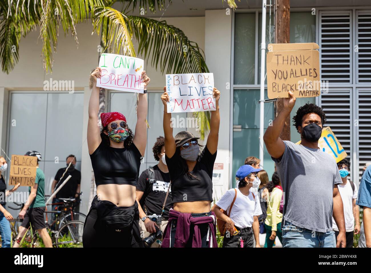 Protesters at Black Lives Matter protest over the killing of George Floyd by police officers: Fairfax District, Los Angeles, CA, USA - May 30, 2020 Stock Photo