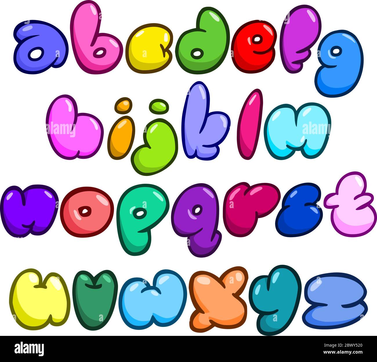 Comic bubble shaped lower case alphabet set Stock Vector
