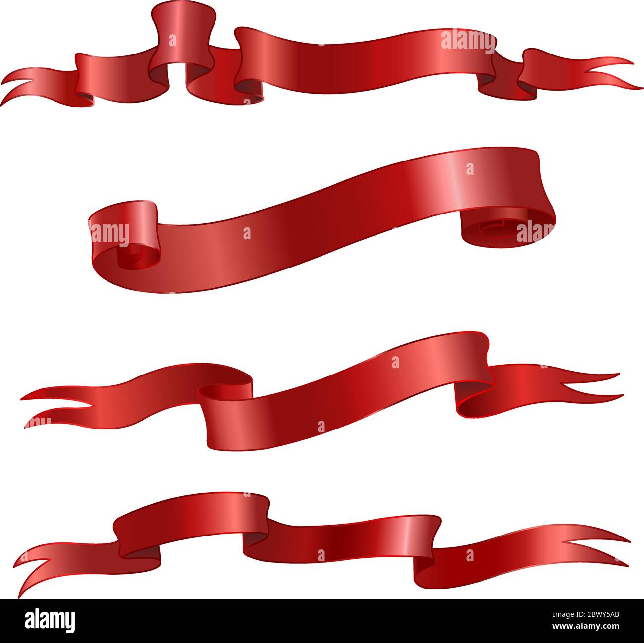 Red vector ribbons scrolls set Stock Vector