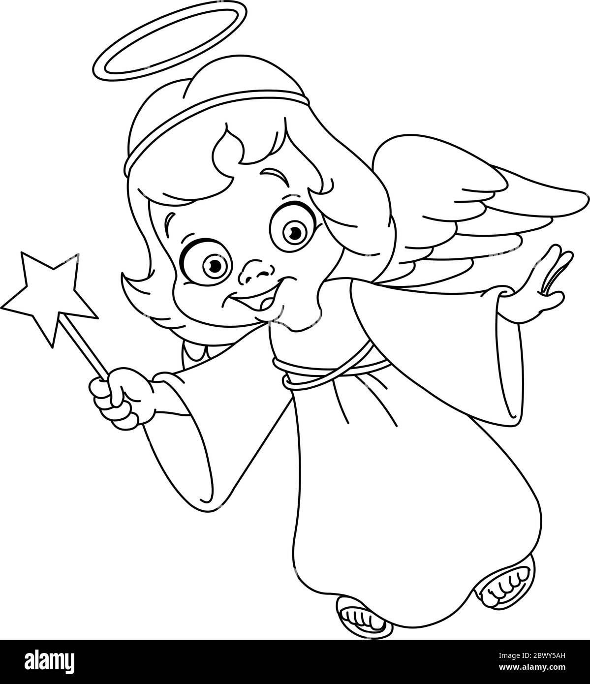 Outlined Christmas angel. Coloring page. Stock Vector