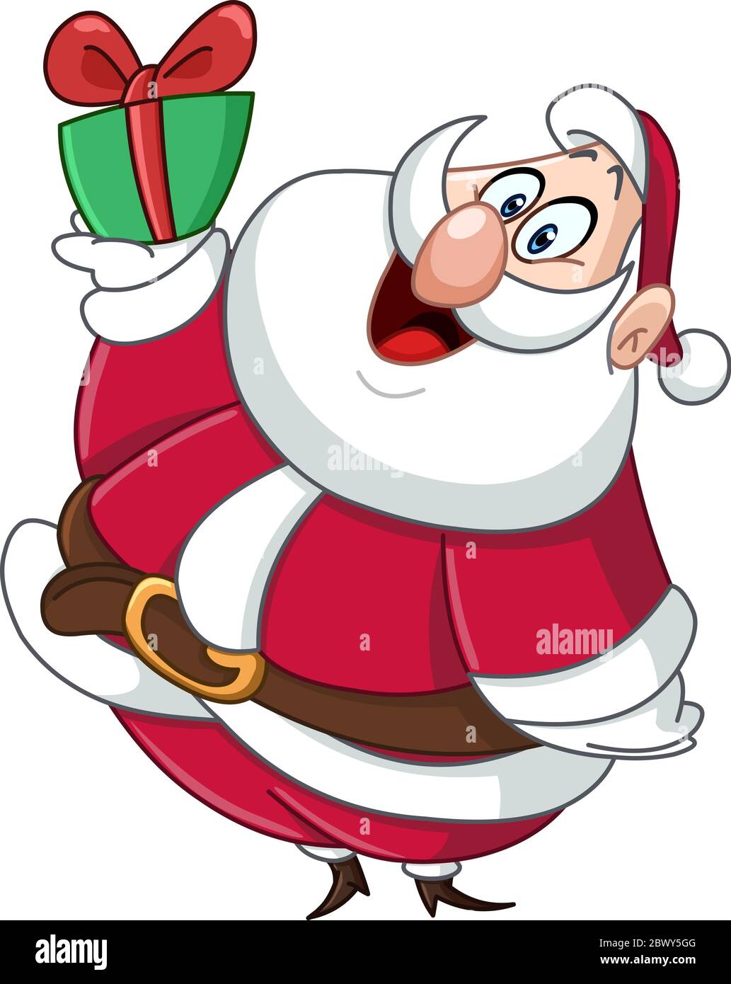 Happy fat Santa clause carrying a small Christmas gift box Stock Vector