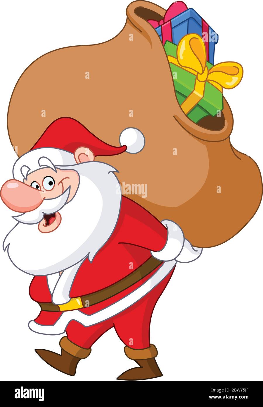 Santa Claus carrying a big gifts sack Stock Vector