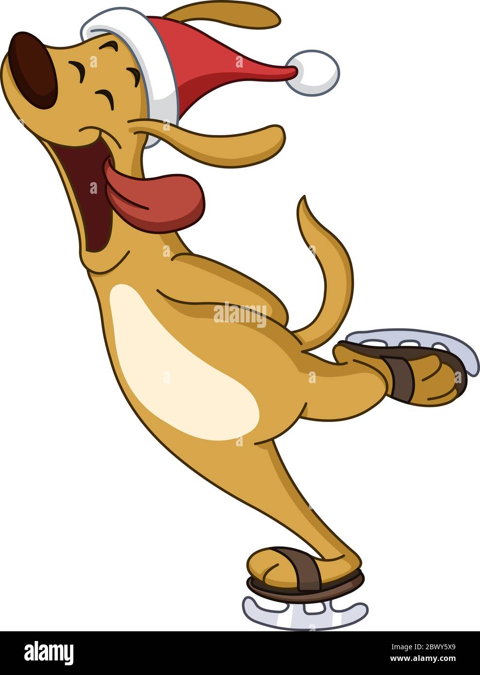 Ice skating dog in Santa’s hat Stock Vector