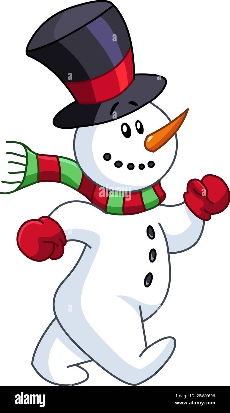 Cheerful snowman walking Stock Vector