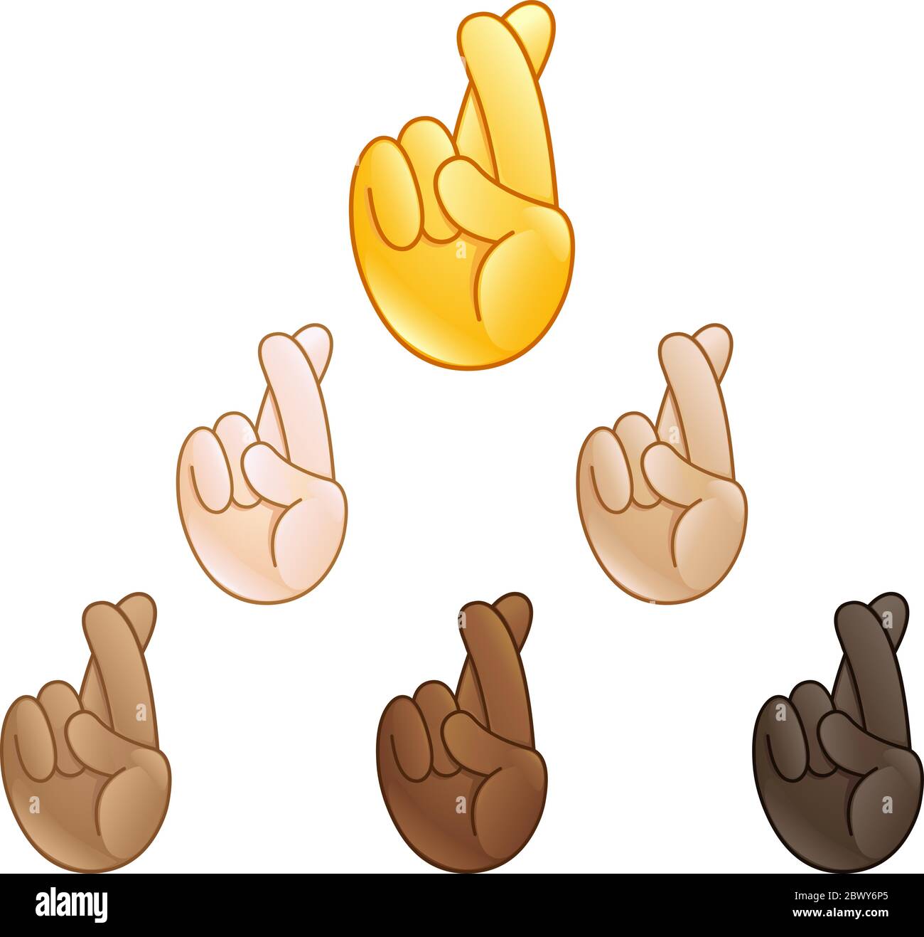 hand with index and middle fingers crossed emoji set of various skin tones Stock Vector