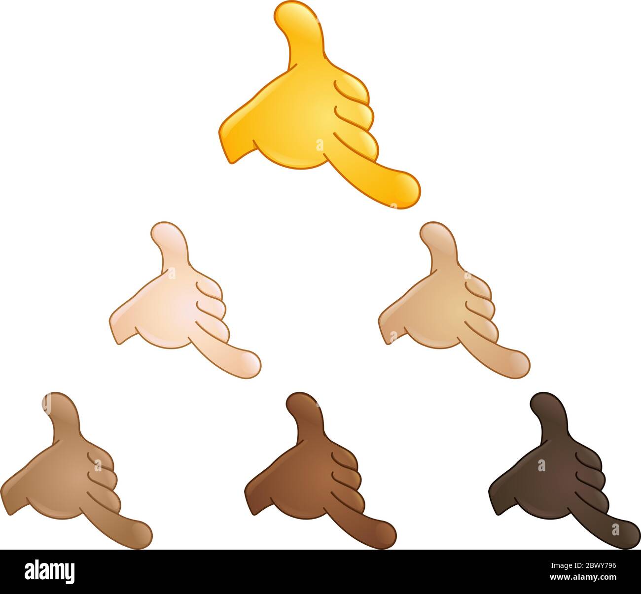 Call me hand sign emoji set of various skin tones Stock Vector