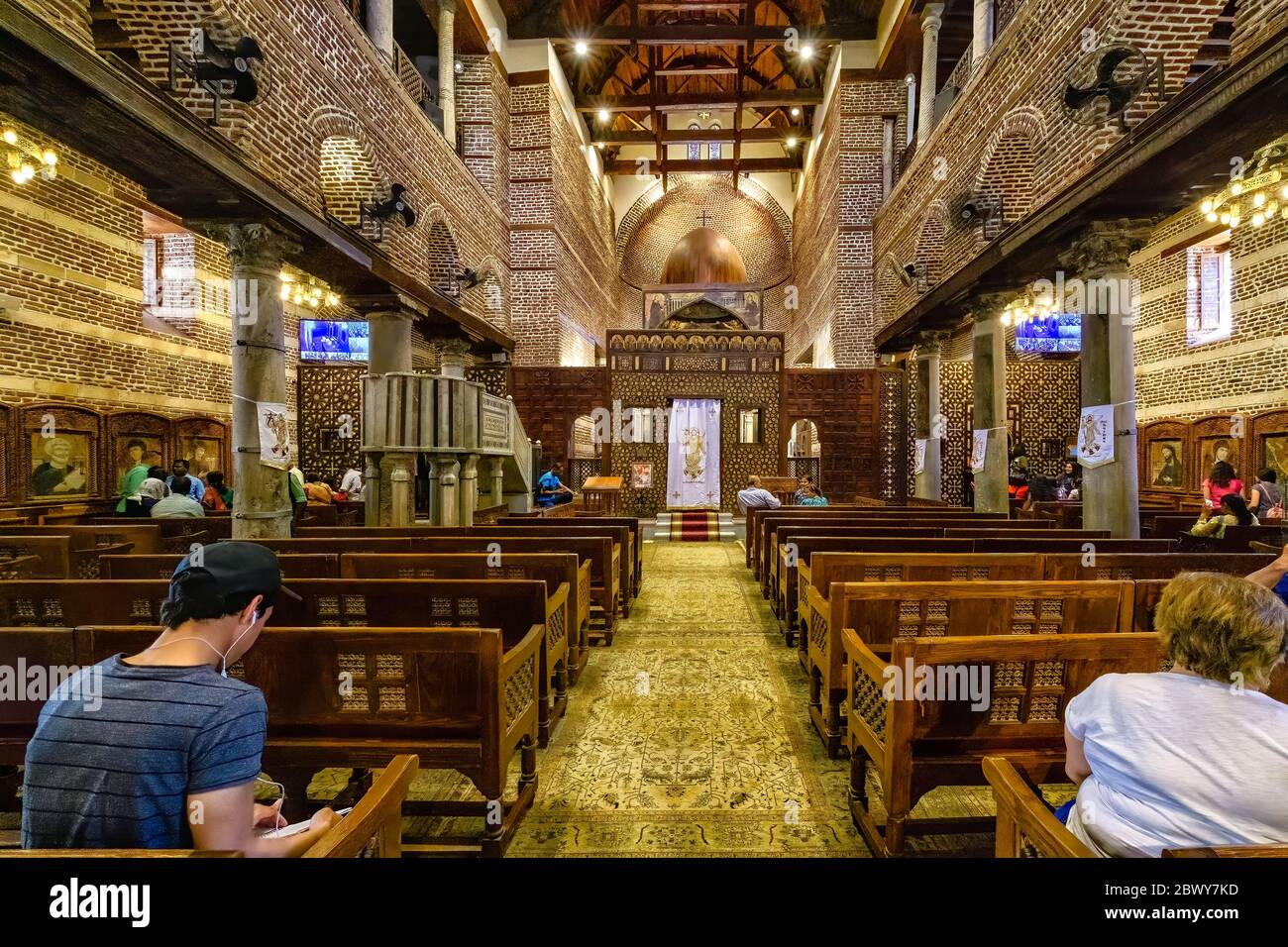 Inside Saints Sergius and Bacchus Church, also known as Abu Serga, in Coptic Cairo is one of the oldest Coptic churches in Egypt Stock Photo