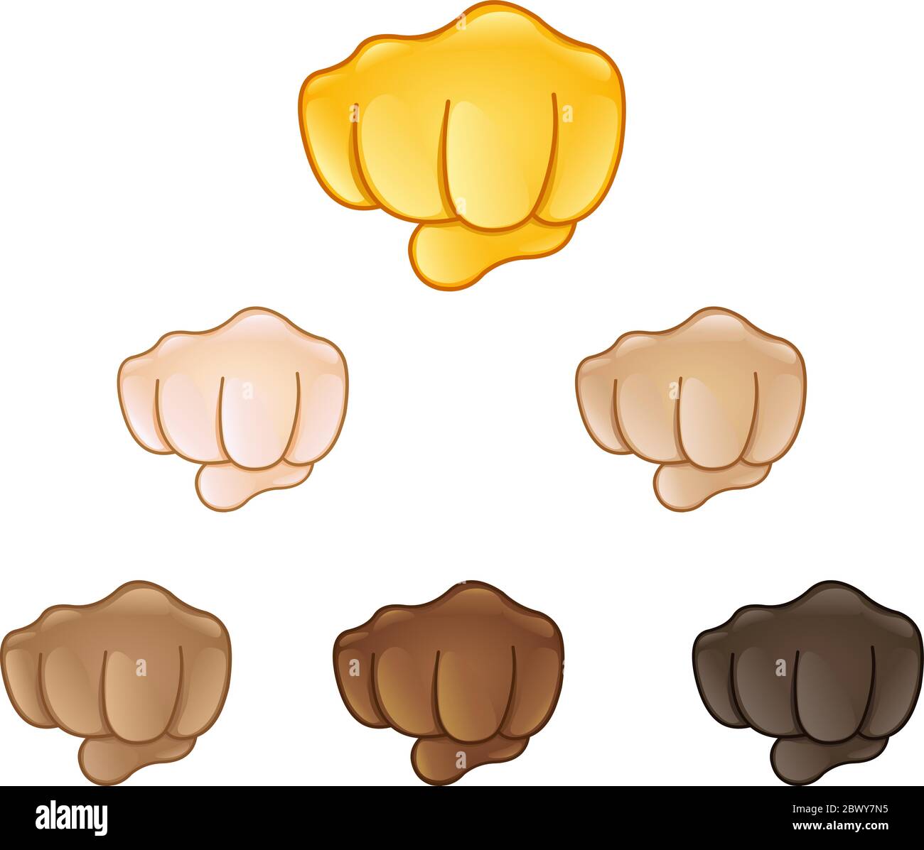Fisted hand sign emoji set of various skin tones Stock Vector