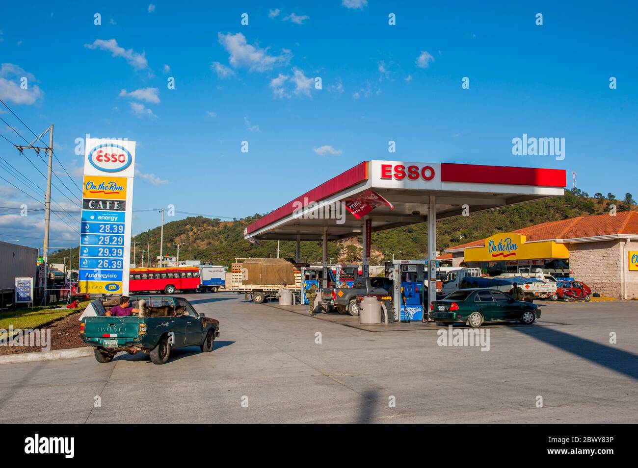 An Esso gas station in Guatemala City in Guatemala. Stock Photo