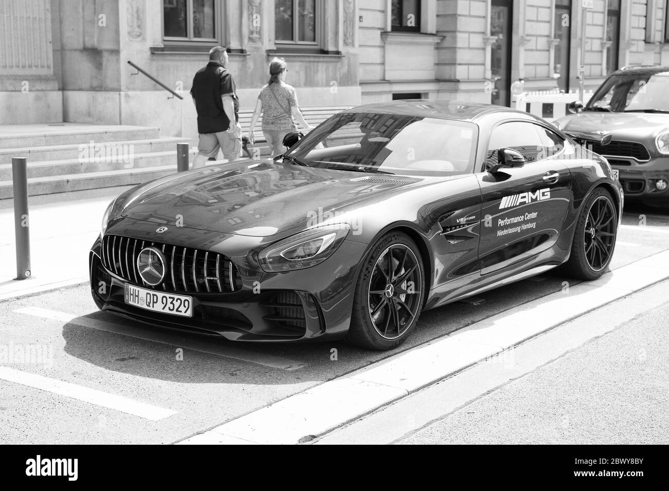 Hamburg, Germany-July 27, 2019: Supercar Mercedes Benz AMG c63 v8 biturbo  black color parked at the street in Hamburg, Germany . Lamborghini is  famous expensive automobile brand car Stock Photo - Alamy