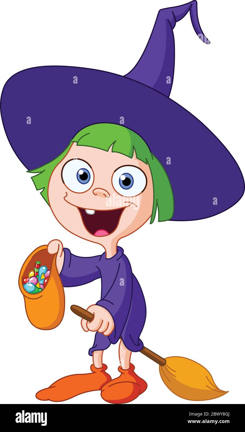 Trick or treating witch girl Stock Vector