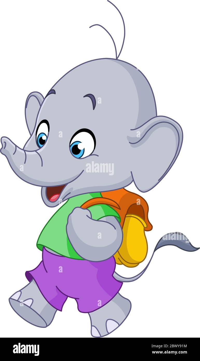 Cute school elephant walking with a backpack Stock Vector
