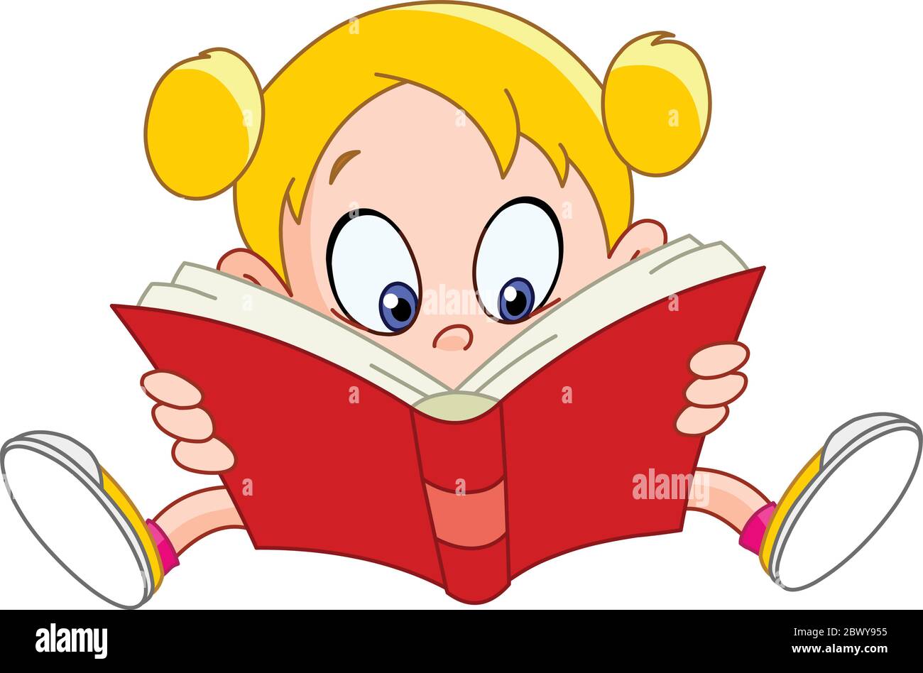 Young girl reading a book Stock Vector