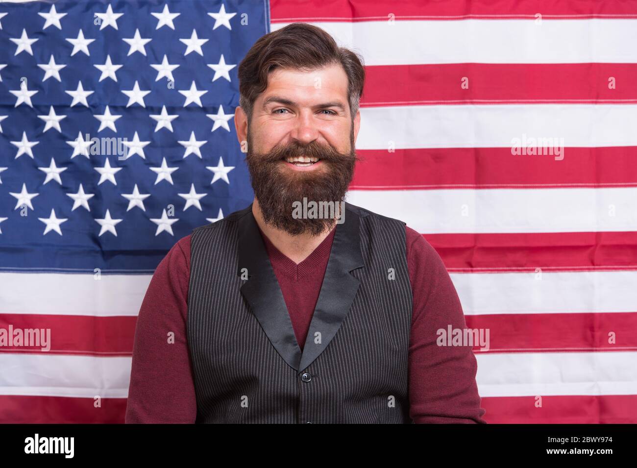Feel patriotic. usa celebrate 4th of july. english language learning. happy holiday of independence day. follow american traditions. man devoted his motherland. independence day public holiday. Stock Photo