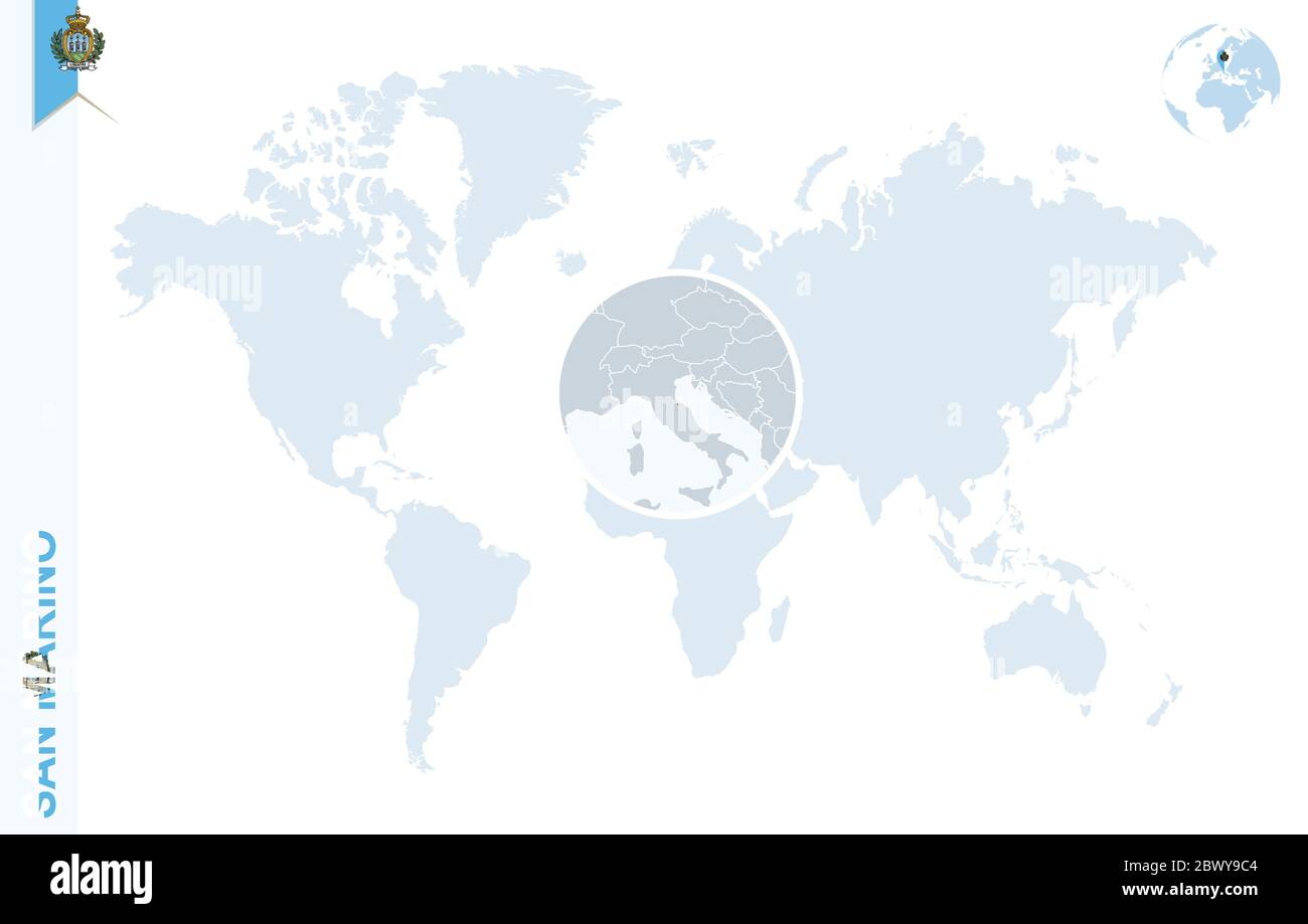 World Map With Magnifying On San Marino Blue Earth Globe With San Marino Flag Pin Zoom On San Marino Map Vector Illustration Stock Vector Image Art Alamy