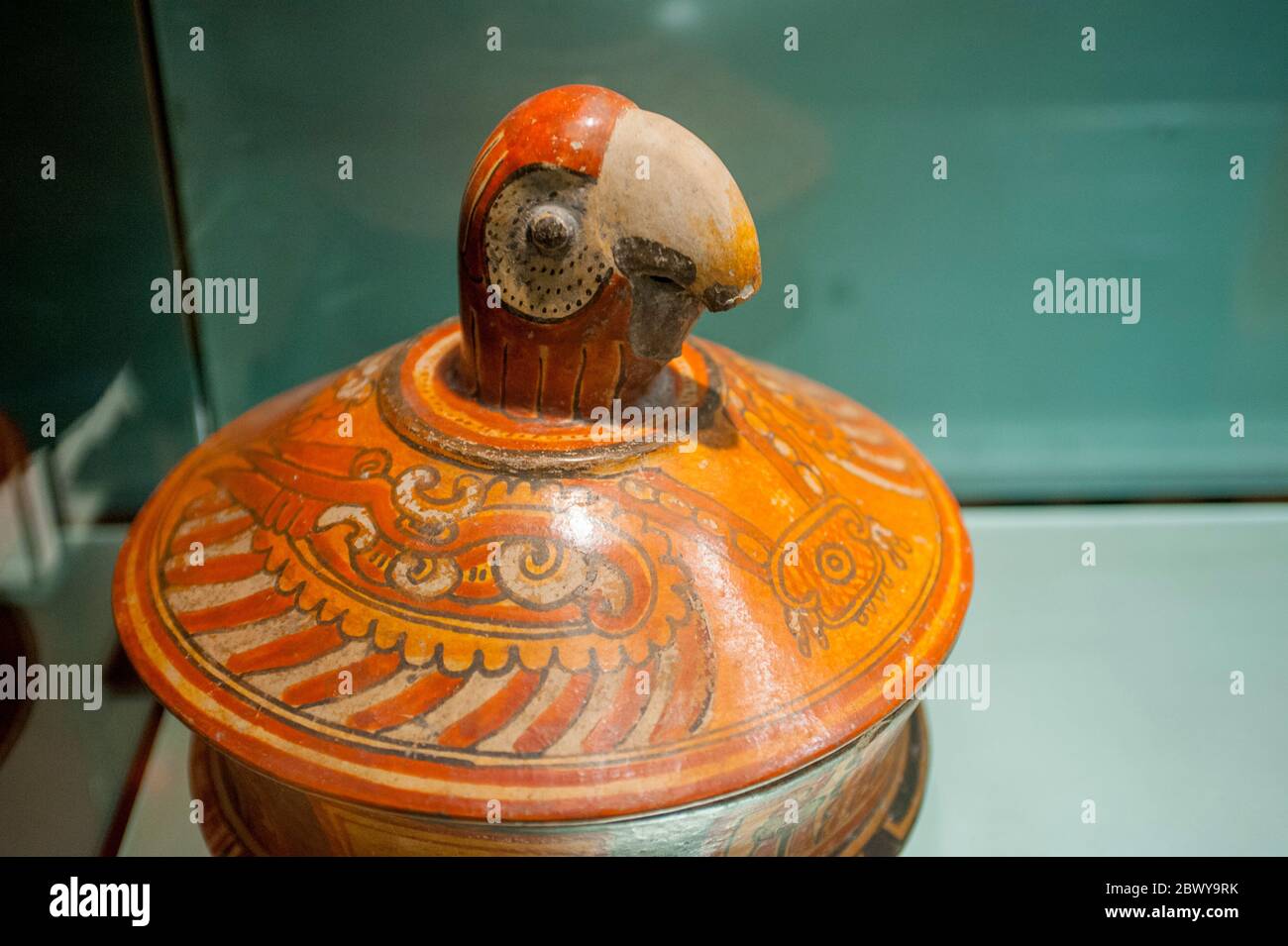 Mayan pottery in the Archeological Museum at the museums promenade of the Casa Santo Domingo in the town of Antigua in the highlands of Guatemala. Stock Photo