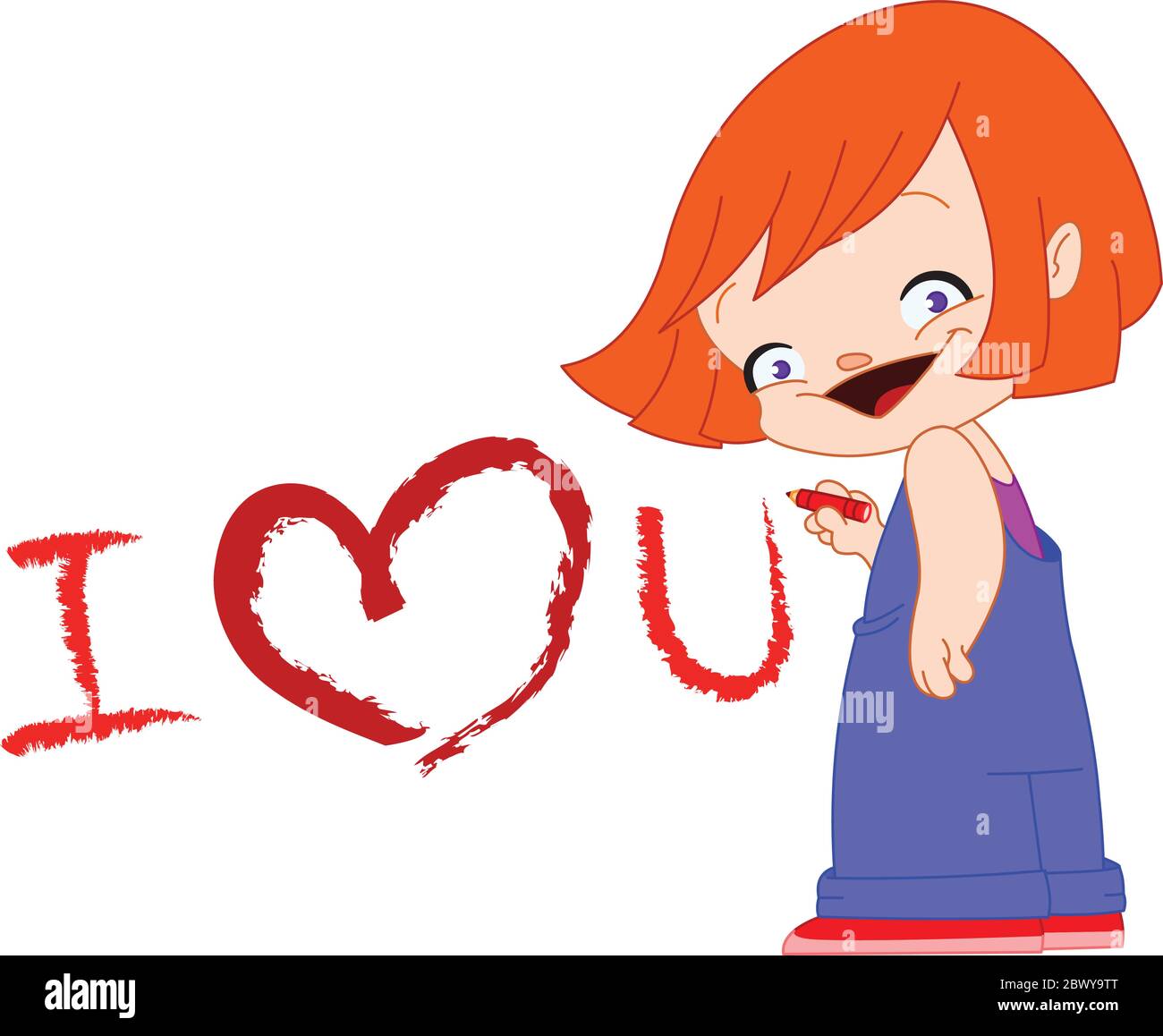 Cute little girl writing I love you Stock Vector