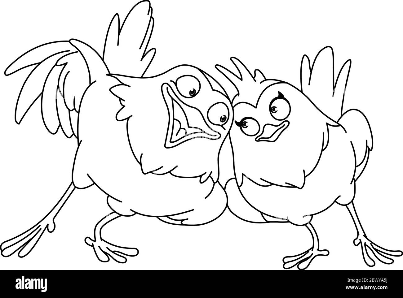 Outlined couple of loving birds. Vector line art illustration coloring page. Stock Vector