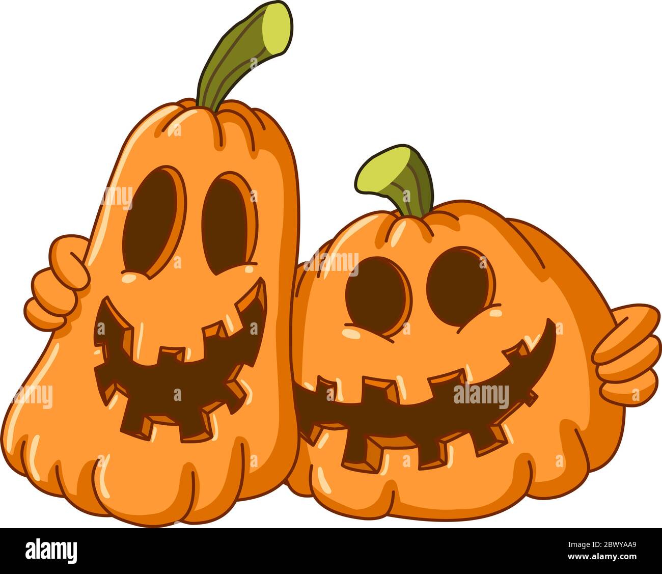 Two pumpkins hugging each other Stock Vector
