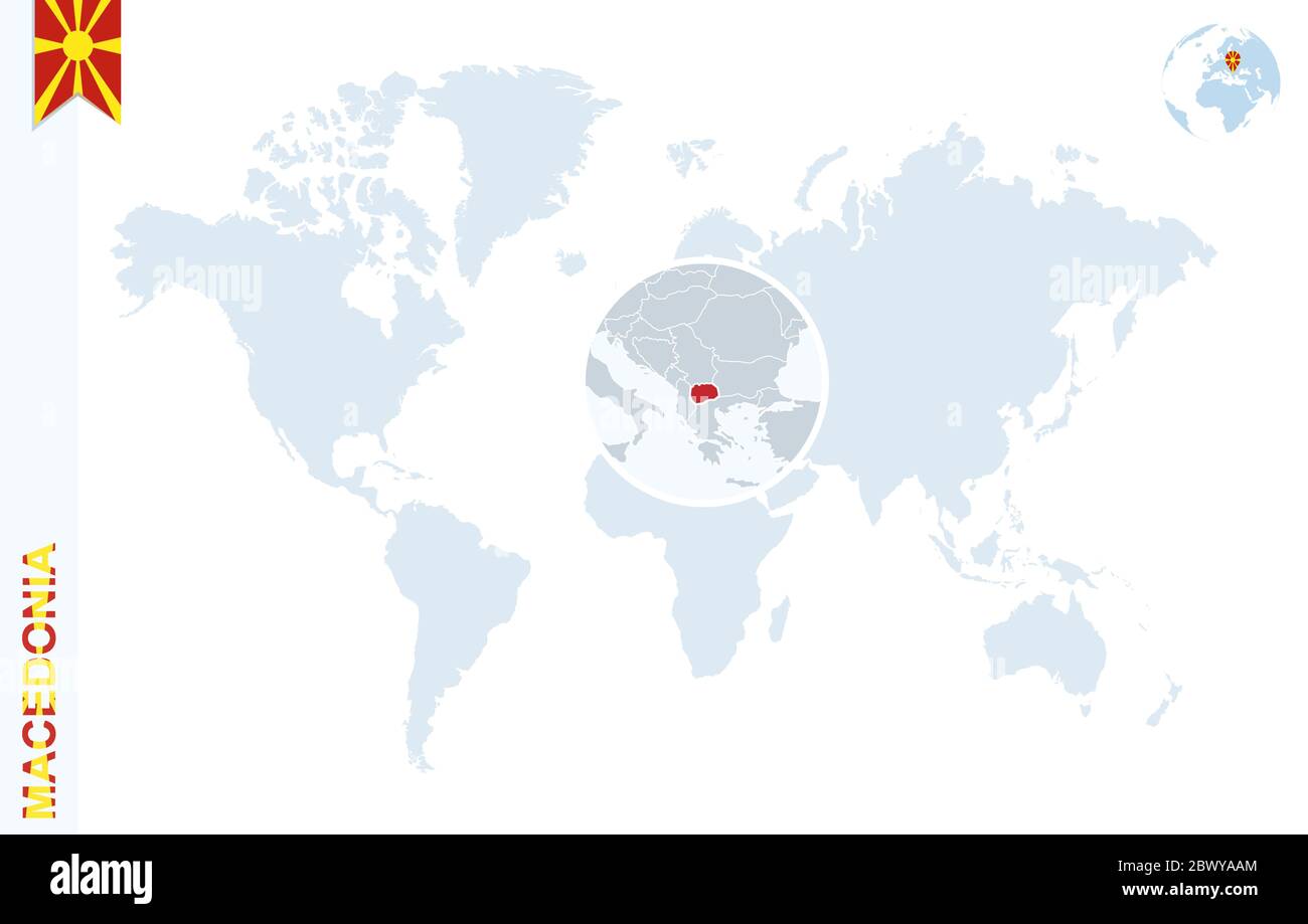 World Map With Magnifying On Macedonia Blue Earth Globe With Macedonia World Map With Magnifying On Macedonia Blue Earth Globe With Macedonia Flag Pin Zoom On Macedonia Map Vector Illustration 2BWYAAM 