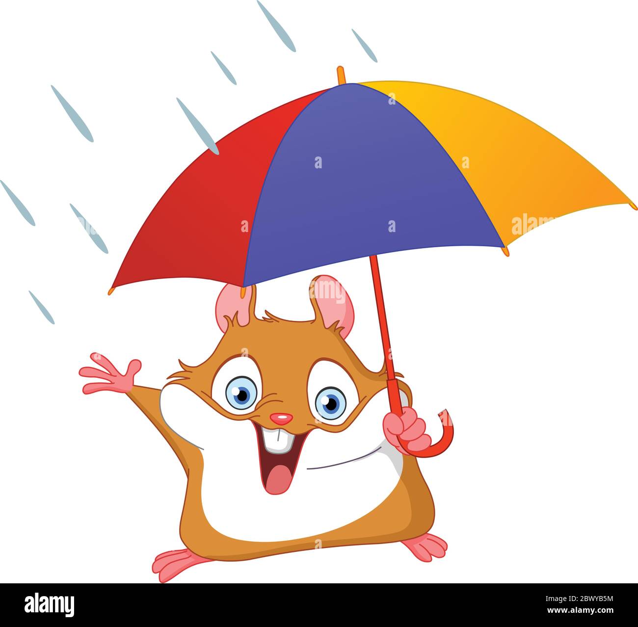 Cheerful hamster holding umbrella Stock Vector