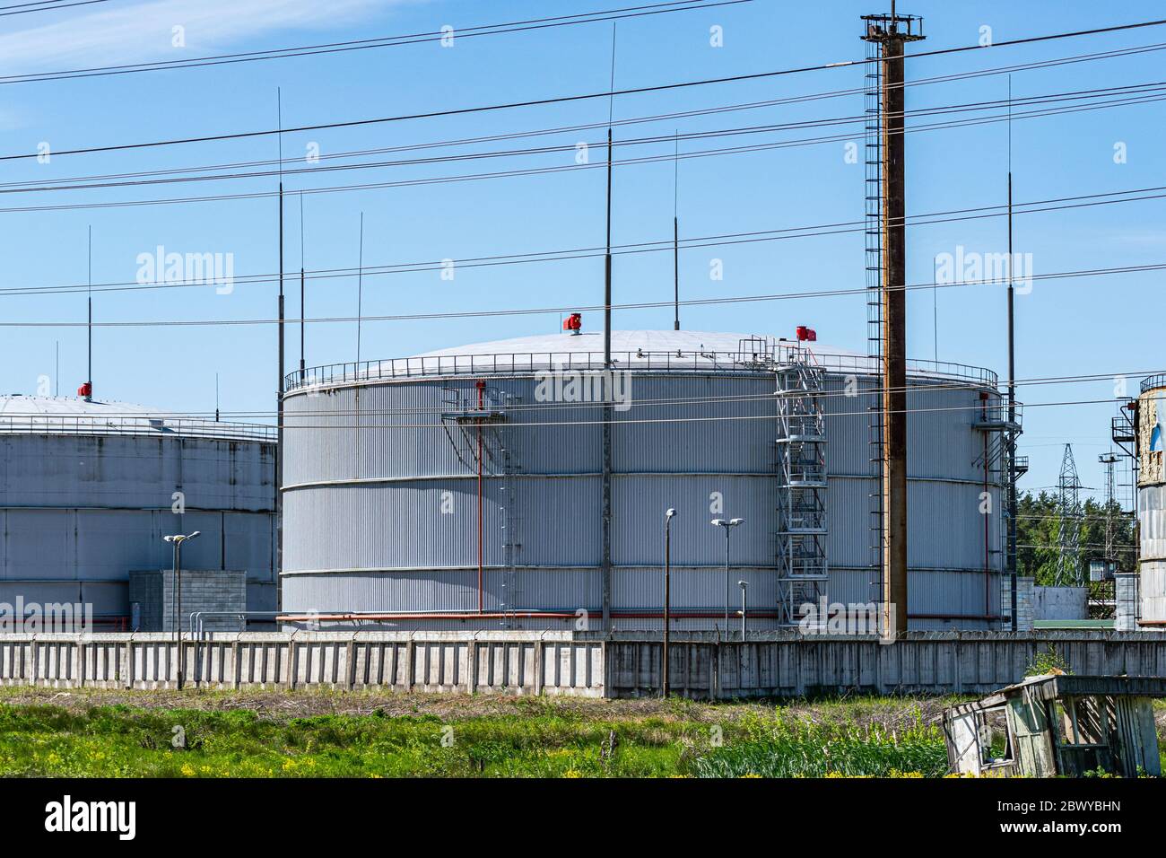 Industrial natural gas storage tanks. Gas tank in petroleum refinery ...